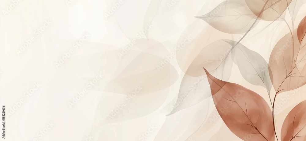 Poster delicate translucent leaves in soft pastel colors creating a serene and calming background design, c