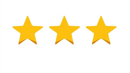 Obraz premium Three yellow stars on a white background. Score. Customer review. Awards. Rating. Feedback. Service quality