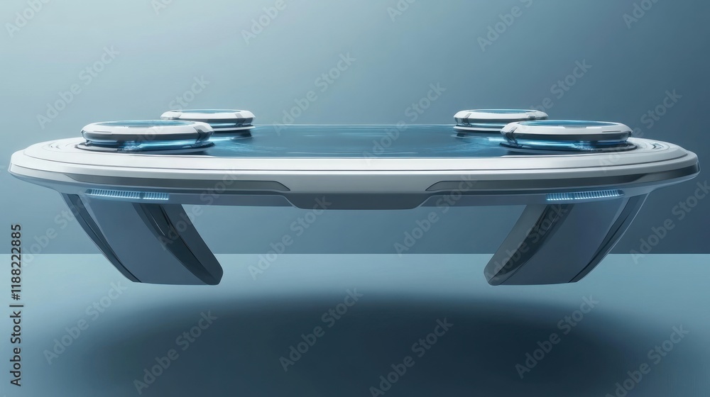 Poster Futuristic Circular Table Design With Integrated Controls
