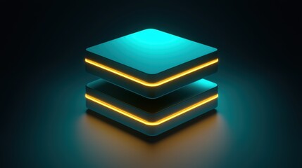 Illuminated blockchain concept in gold and teal on dark background
