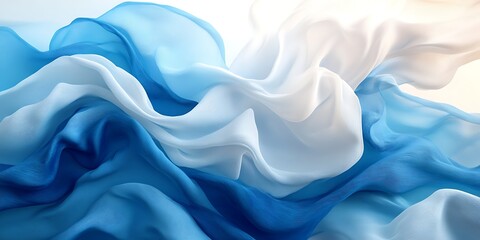 Obraz premium Flowing blue and white fabric, abstract waves, light background, design texture