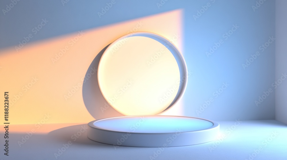 Poster Minimalist White Display Platform with Soft Lighting