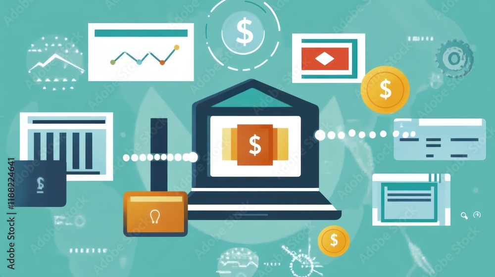 Poster Online Banking System Showing Financial Transactions And Data