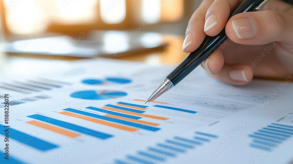 Poster Hand Reviewing Business Charts and Graphs Data Analysis