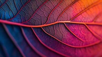 Fototapeta premium Backlit veins on a tropical leaf, textures glowing in vivid patterns, macro highlight, nature s intricacy