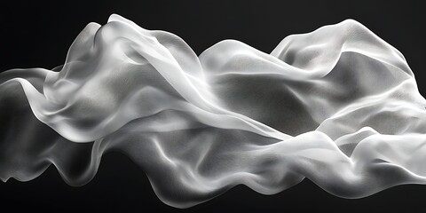 Fototapeta premium Flowing white fabric, dark background, abstract design, textile texture, website banner