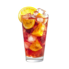 Extreme front view of a perfect looking Vodka Fruit Punch drink isolated on a white transparent background