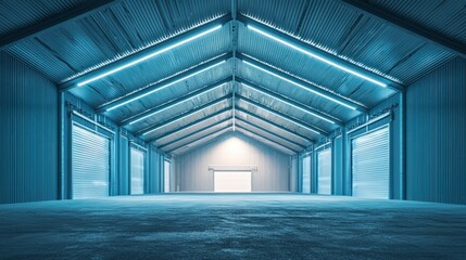 Futuristic Industrial Garage Interior Design:  Neon Lights and Metallic Walls