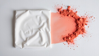 Fototapeta premium Vivid powder contrasts with white fabric in minimalist studio, creativity .Holi festival.