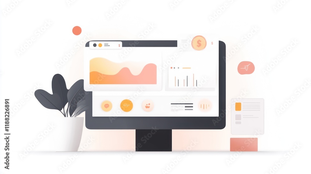 Poster Modern Computer Displaying Financial Data Analytics