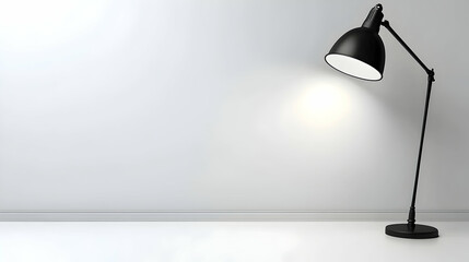 Illuminated Desk Lamp in Minimalist Room, White Wall Background, Home Office Setting