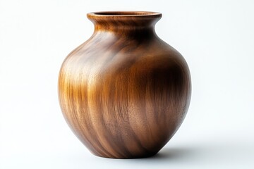 Minimalistic wooden vase with a smooth finish on a white background