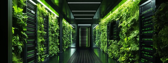Green server room with plants on walls. (1)