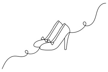 Shoe continuous one line drawing on white background 