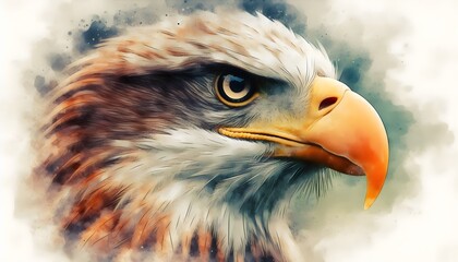 watercolor painting of an eagle with close up viewpoint
