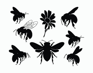 Fototapeta premium Vintage Bee Silhouette Collection Vector Template Art