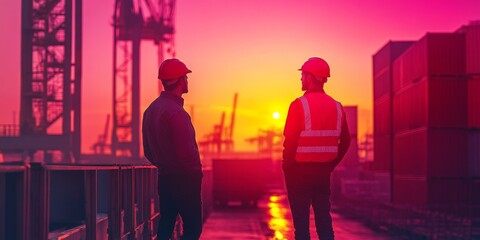 Two people talking on a rooftop at sunset