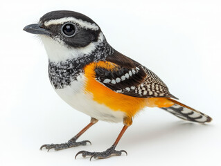 Fototapeta premium Vibrant small bird, black, white, and orange plumage.