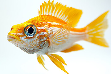 Fototapeta premium Golden fish with orange and white stripes, vibrant fins.