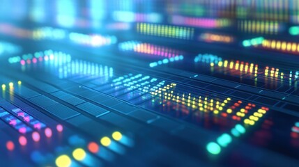 Abstract Futuristic Technology Interface: Vibrant Digital Audio Mixer Control Panel