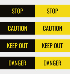 Fototapeta premium Seamless yellow and black caution Tapes with Stop, Keep Out, Danger and Caution Text. Perfect for warning signs, construction themes, safety projects, and hazardous zone designs