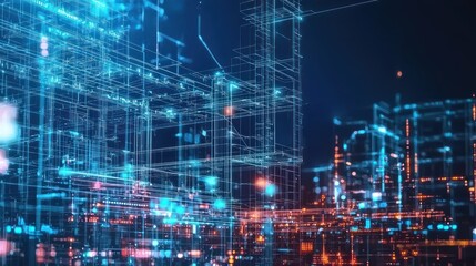 Digital Cityscape: A Futuristic Wireframe Metropolis