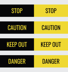 Fototapeta premium Seamless yellow and black caution Tapes with Stop, Keep Out, Danger and Caution Text. Perfect for warning signs, construction themes, safety projects, and hazardous zone designs