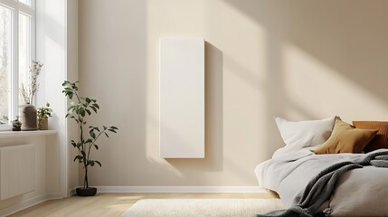 Minimalist bedroom design with neutral tones and a blank canvas