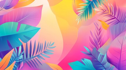 Fototapeta premium Vibrant tropical leaves with colorful abstract background