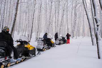 Snowmobile ride in the mountains of the Southern Urals