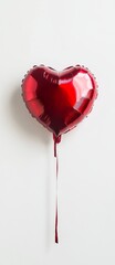 Red heart-shaped foil balloon on white background.
