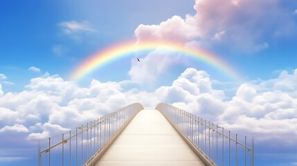 Fototapeta premium Heavenly Bridge Reaching a Rainbow in Clouds