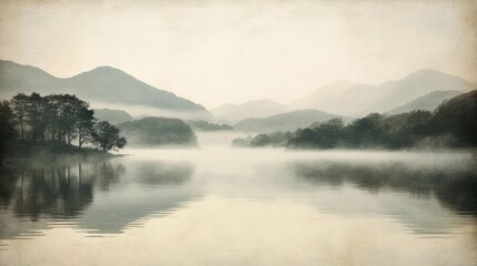 Fototapeta premium Serene Misty Mountain Lake Landscape Reflection