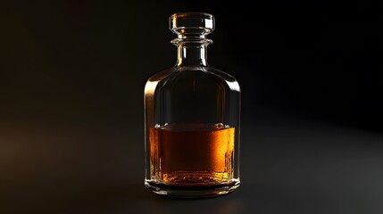 Elegant Glass Bottle Filled with Amber Liquid on Dark Background
