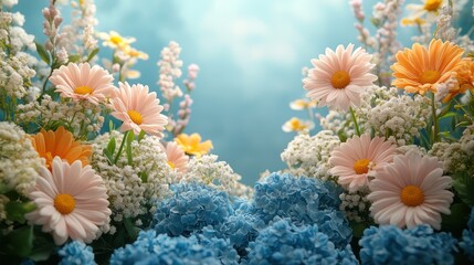 Vibrant Spring Bouquet: A Symphony of Pastel and Blue Hues