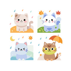 Seasonal Cats Vector Illustration – Perfect for Cute and Whimsical Designs