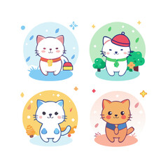 Seasonal Cats Vector Illustration – Perfect for Cute and Whimsical Designs