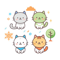 Seasonal Cats Vector Illustration – Perfect for Cute and Whimsical Designs