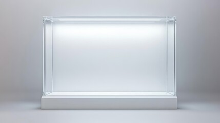 Illuminated Empty Glass Display Case on White Base