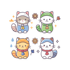 Seasonal Cats Vector Illustration – Perfect for Cute and Whimsical Designs