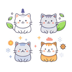 Cute Cat Icon Set – Ideal for Fall, Winter, and Whimsical Projects
