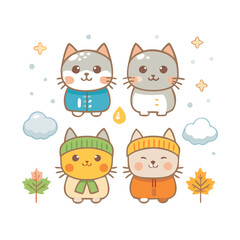 Cute Cat Icon Set – Ideal for Fall, Winter, and Whimsical Projects