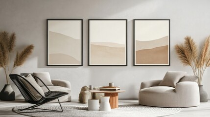Minimalist Living Room Decor Neutral Tones Abstract Art