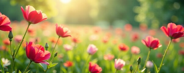 Stopped motion of flowers moving in the wind on a serene memorial day scene, landscape, movement, memorial day