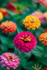 Blooming Splendor: A Stunning Exhibit of JZ Zinnia Flowers Against A Verdant Foliage Backdrop