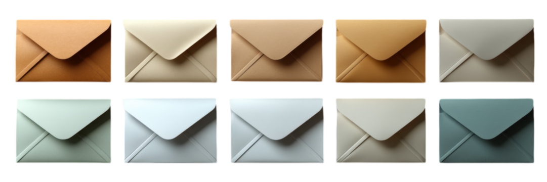 Stacked Envelopes in Minimalist Arrangement, descending sizes, pristine white backdrop, elegant simplicity, organized aesthetic, modern design