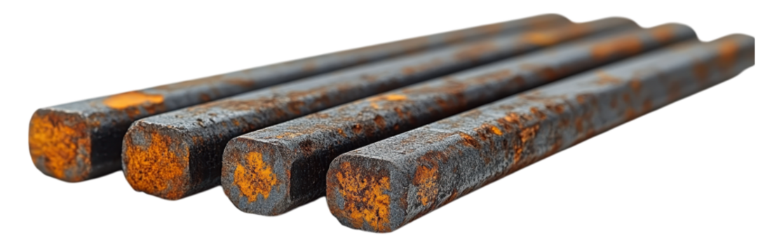 Textured Rebar Bundle on White Background, showcasing intricate details and industrial elements, emphasizing strength and durability