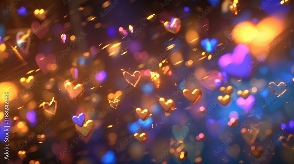 Poster scattered colorful hearts on a soft backdrop create a romantic and enchanting atmosphere