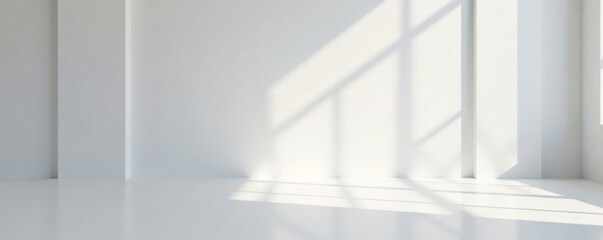 Obraz premium Smooth white floor with a single spotlight shining on it, minimalist decor, empty room, minimalism