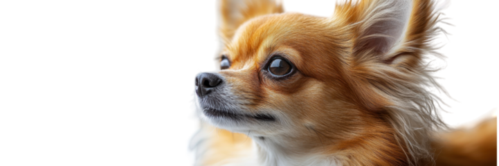 Chihuahua in Alert Stance, Minimalist Setting, Crisp White Background, Emphasizing Focus and Playfulness